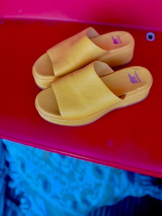 Sorel Shoes - Sorel Yellow Platform Slide Mules